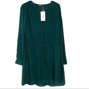 YOINS V Neck Waist Adjustable Dark Green Dress